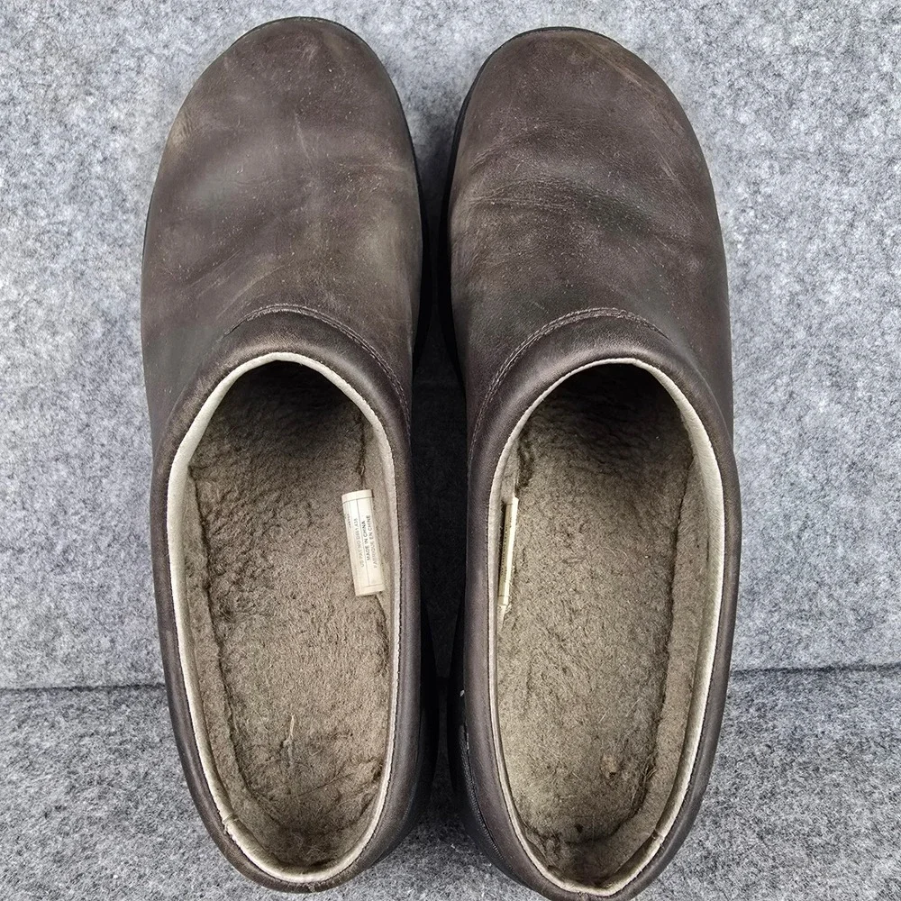 Merrell Encore Clog Mens 11 Espresso Brown Leather Faux Fur Lining Air Cushion